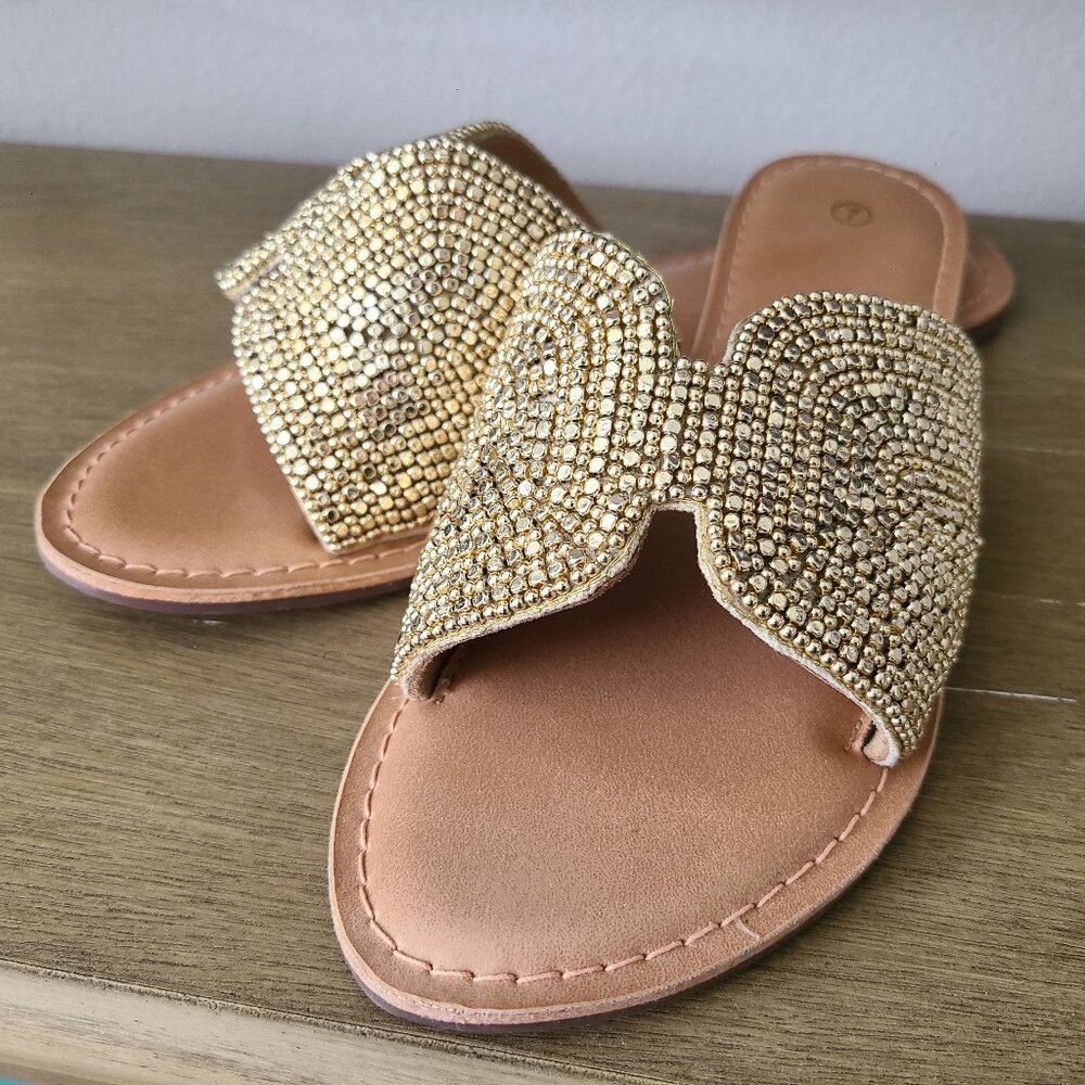 Metallic gold beaded boho summer sandals $18 size 7 worn once